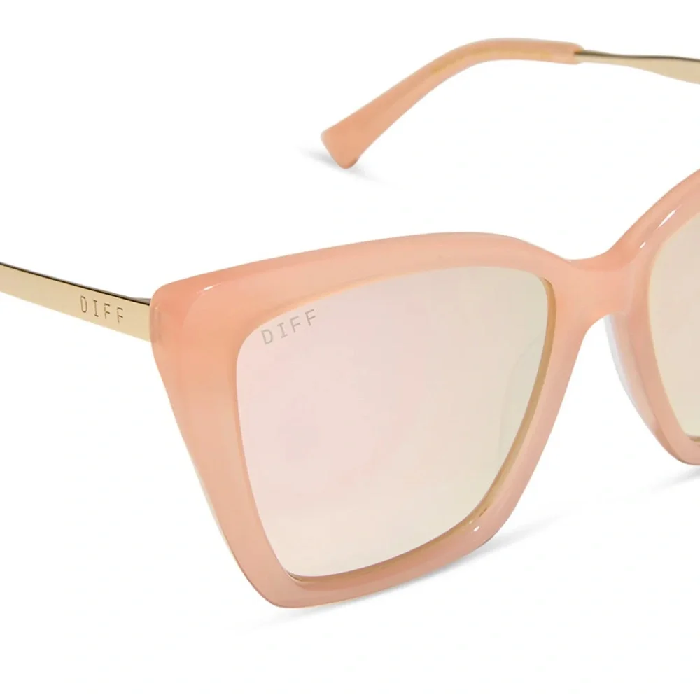 DIFF Becky II Sunglasses Peach Frame Cherry Blossom Mirror Lens Cat Eye NWT